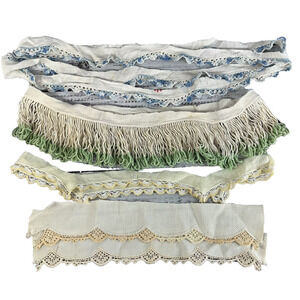 Vintage 5pc Lot of Hankie Trims Crochet Green Fringe Blue Yellow Ivory